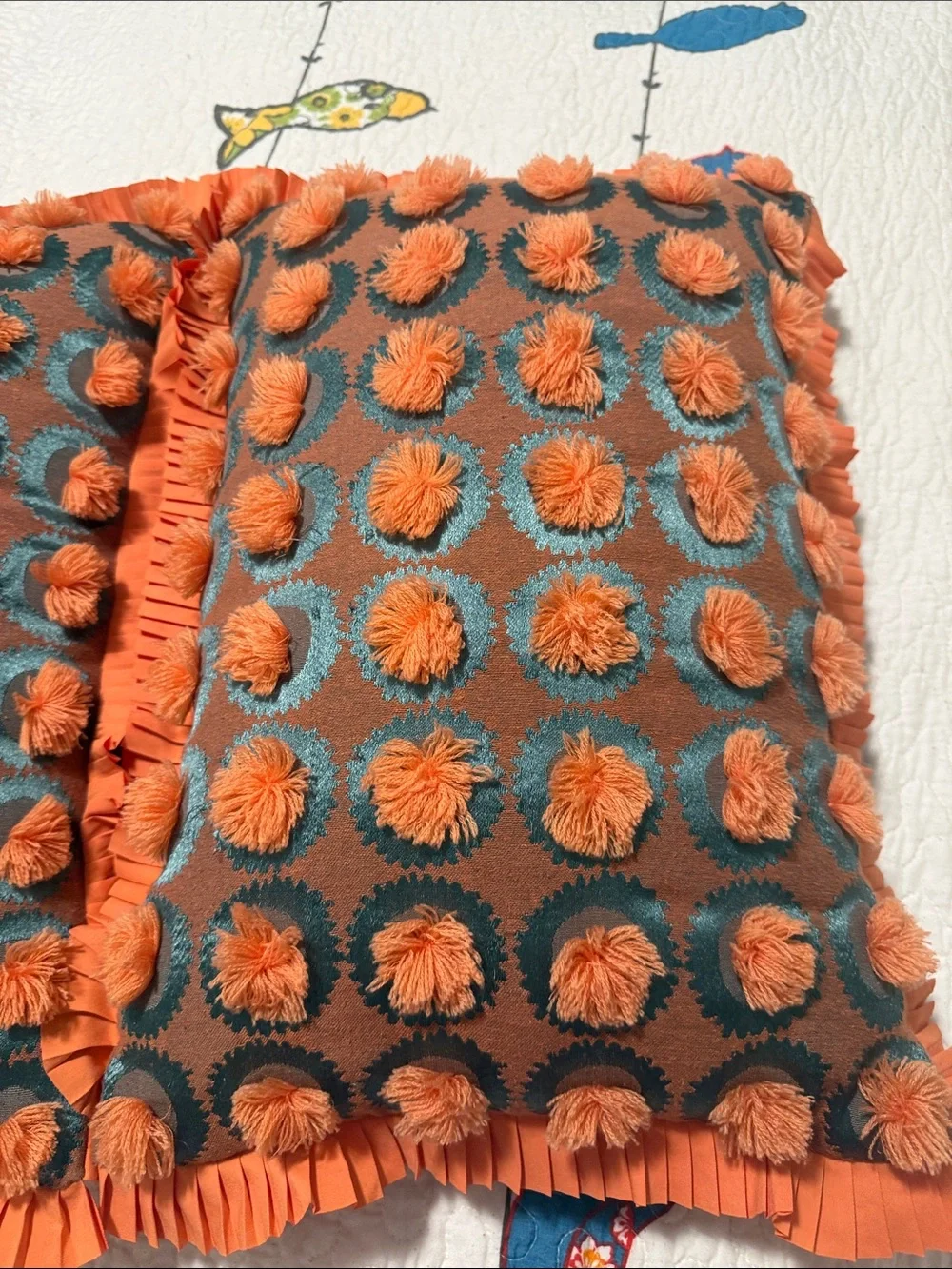 Oblong Jungalow Fringe Pom Decorative Throw Pillow Orange Coral opalhouse set 2
